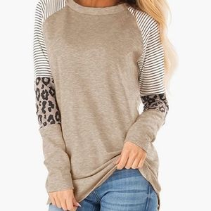 🔥  Women's Long Sleeve Leopard Color Block Tunic